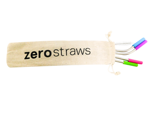 Set Popotes de Acero Reusables Zero Straws, con tips de Silicon
